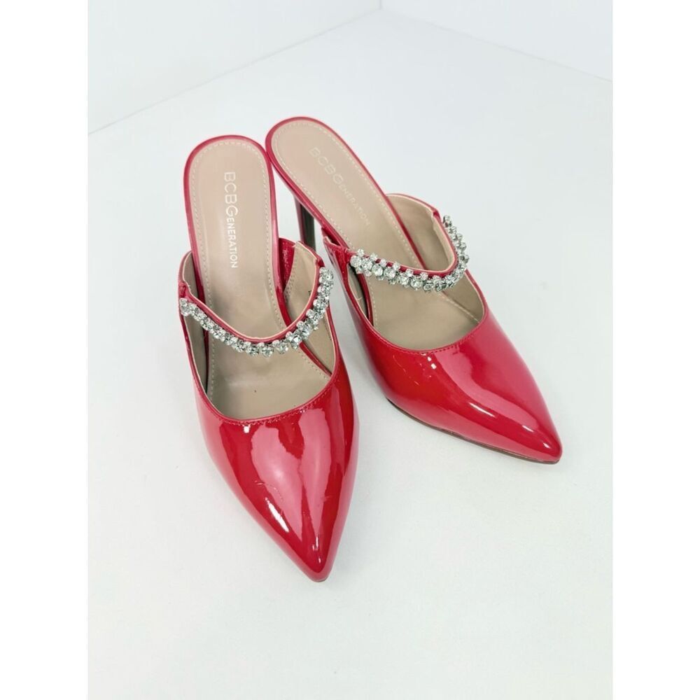 BCBGeneration HARTLEE Red Patent Leather Rhinestone Sparkle Slip On Heels NEW
